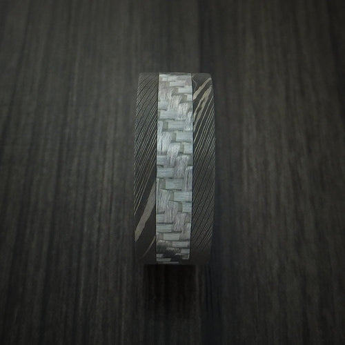 Iron X - Damascus Steel and Carbon Fiber Men's Wedding Ring Band - view 4 - Nura Lab