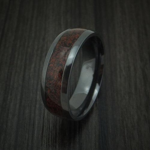 Cedar XVI - Black Zirconium and Red Dinosaur Bone Men's Wedding Ring Fossil Band - view 4 - Nura Lab