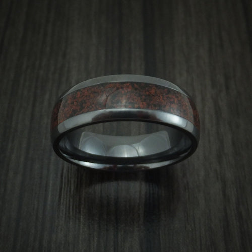 Cedar XVI - Black Zirconium and Red Dinosaur Bone Men's Wedding Ring Fossil Band - view 2 - Nura Lab