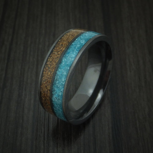 Equinox XVI - Black Zirconium Tan Dinosaur Bone and Turquoise Men's Wedding Ring Fossil Band - view 4 - Nura Lab