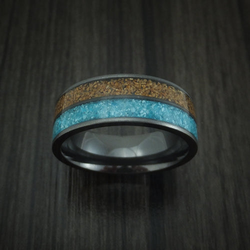 Equinox XVI - Black Zirconium Tan Dinosaur Bone and Turquoise Men's Wedding Ring Fossil Band - view 2 - Nura Lab