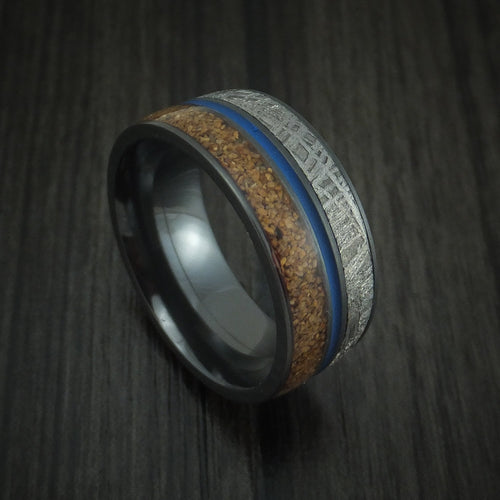 Dynasty XVI - Black Zirconium Tan Dinosaur Bone and Gibeon Meteorite Men's Wedding Ring with Cerakote Inlay Fossil Band - Nura Lab