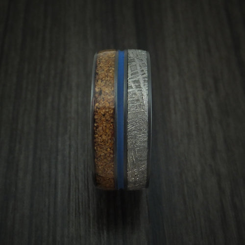 Dynasty XVI - Black Zirconium Tan Dinosaur Bone and Gibeon Meteorite Men's Wedding Ring with Cerakote Inlay Fossil Band - view 3 - Nura Lab