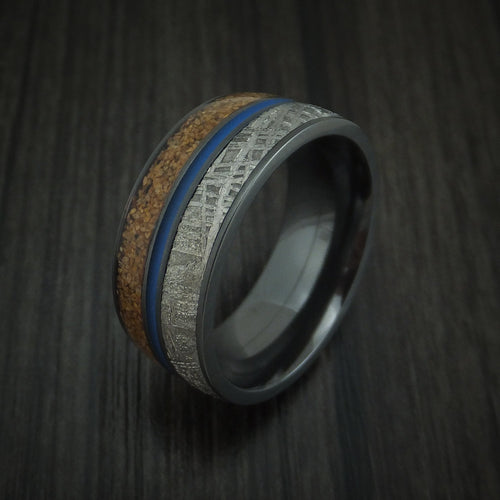 Dynasty XVI - Black Zirconium Tan Dinosaur Bone and Gibeon Meteorite Men's Wedding Ring with Cerakote Inlay Fossil Band - view 4 - Nura Lab
