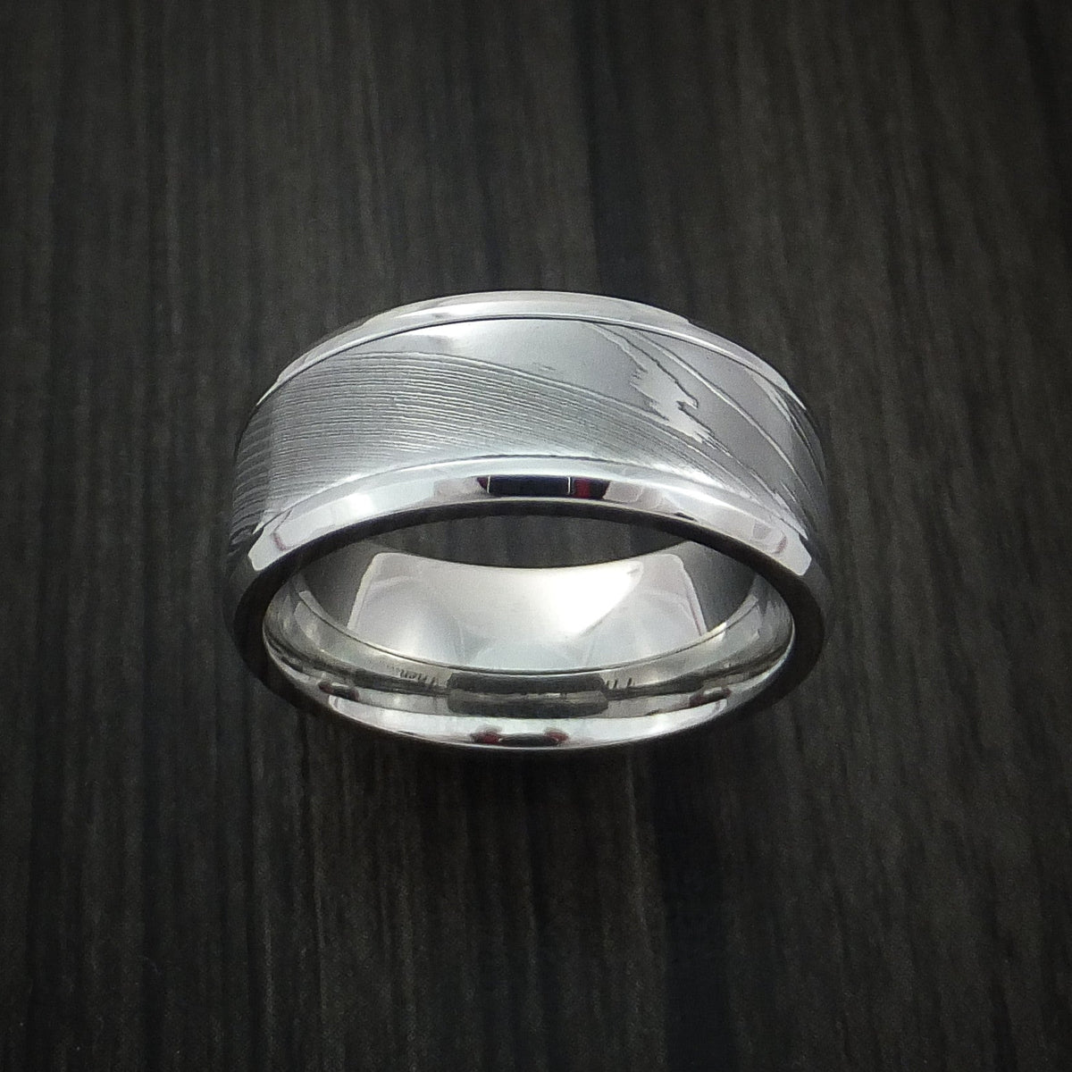 Pioneer IX - Damascus Steel in Cobalt Chrome Wedding Men's Wedding Ring - view 2 - Nura Lab