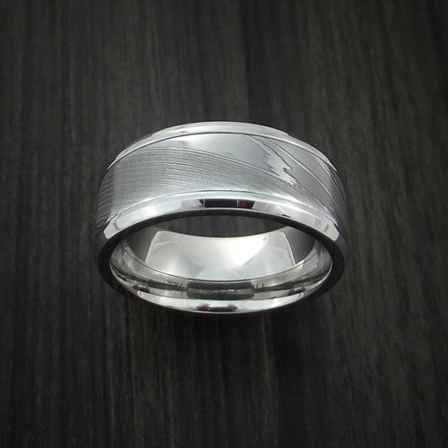 Pioneer IX - Damascus Steel in Cobalt Chrome Wedding Men's Wedding Ring - view 2 - Nura Lab