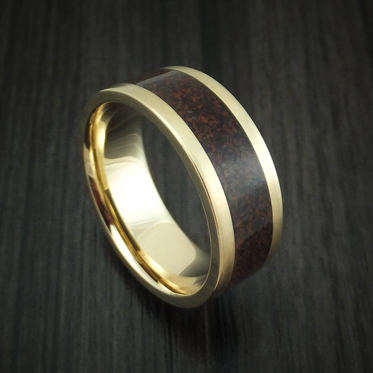 Navigator XVI - Yellow Gold and Red Dinosaur Bone Men's Wedding Ring Fossil Band - Nura Lab