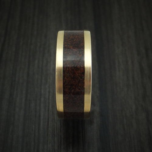 Navigator XVI - Yellow Gold and Red Dinosaur Bone Men's Wedding Ring Fossil Band - view 3 - Nura Lab