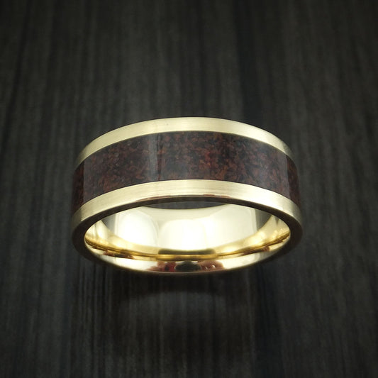 Navigator XVI - Yellow Gold and Red Dinosaur Bone Men's Wedding Ring Fossil Band - view 2 - Nura Lab