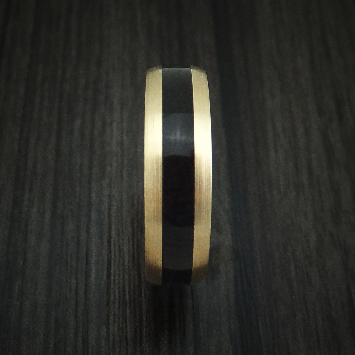 Captain XVI - Yellow Gold and Black Dinosaur Bone Men's Wedding Ring Fossil Band - view 3 - Nura Lab