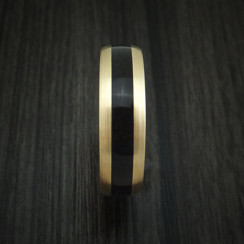 Captain XVI - Yellow Gold and Black Dinosaur Bone Men's Wedding Ring Fossil Band - view 3 - Nura Lab