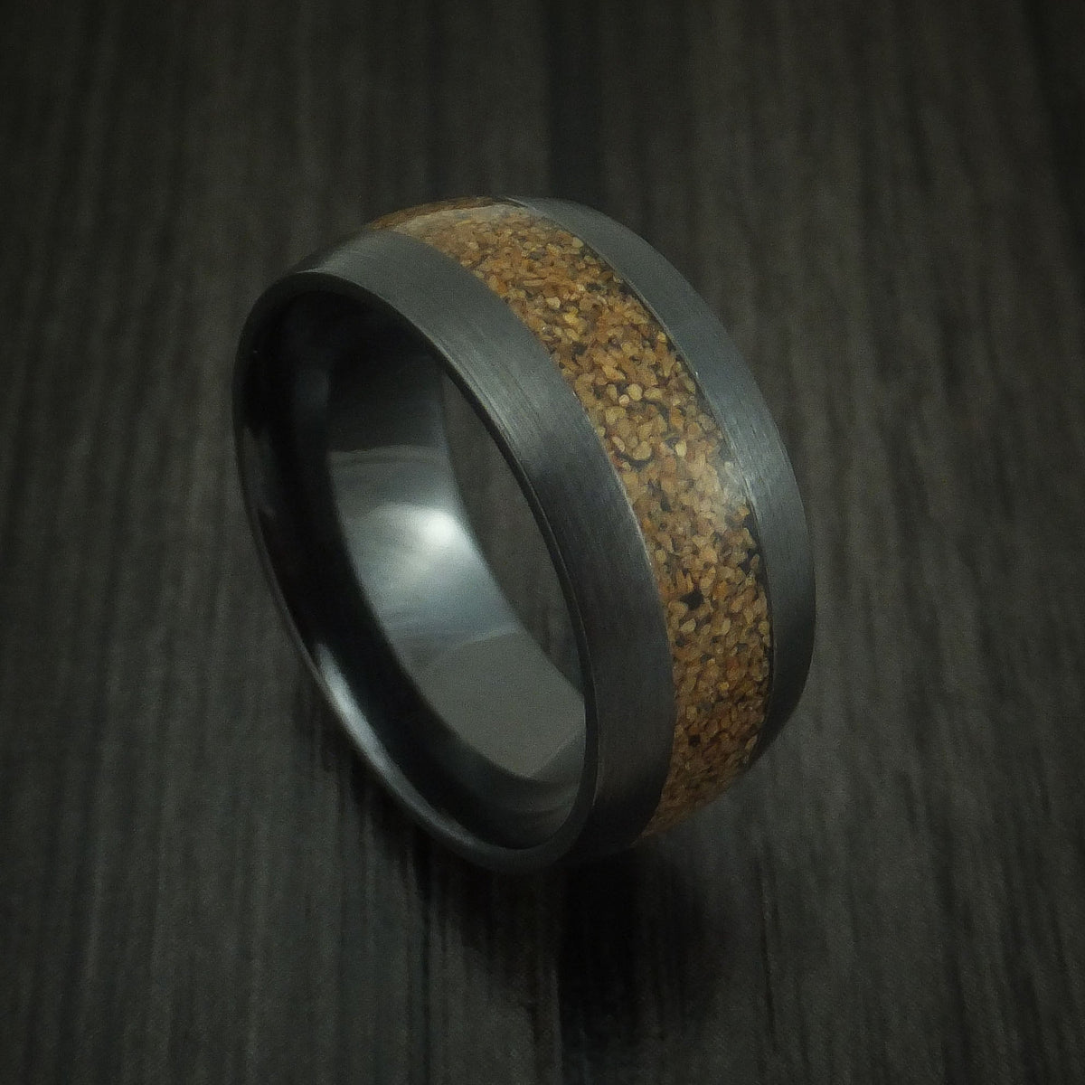 Solstice XVI - Black Zirconium and Tan Dinosaur Bone Men's Wedding Ring Fossil Band - Nura Lab