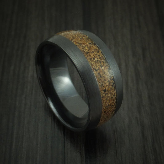 Solstice XVI - Black Zirconium and Tan Dinosaur Bone Men's Wedding Ring Fossil Band - Nura Lab