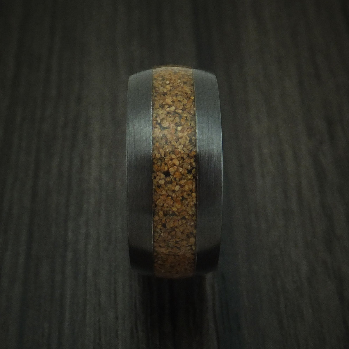 Solstice XVI - Black Zirconium and Tan Dinosaur Bone Men's Wedding Ring Fossil Band - view 3 - Nura Lab