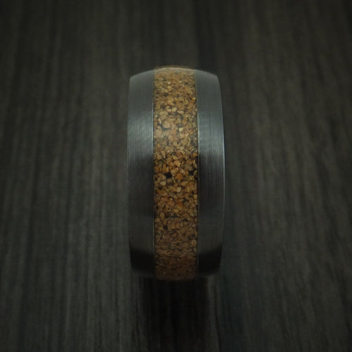 Solstice XVI - Black Zirconium and Tan Dinosaur Bone Men's Wedding Ring Fossil Band - view 3 - Nura Lab