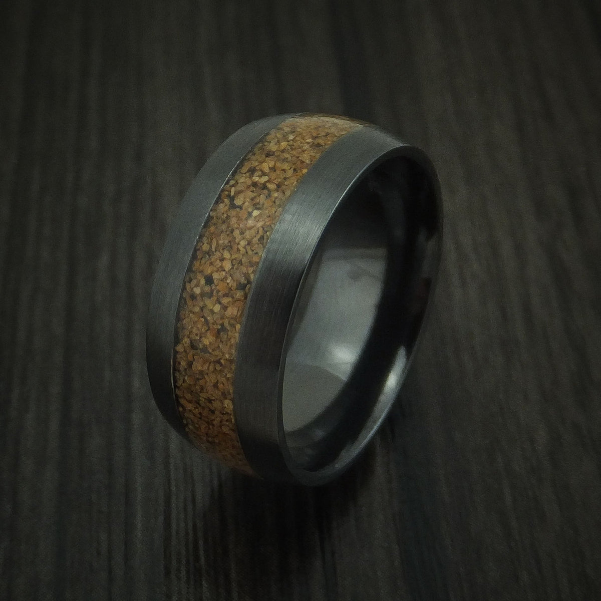 Solstice XVI - Black Zirconium and Tan Dinosaur Bone Men's Wedding Ring Fossil Band - view 4 - Nura Lab
