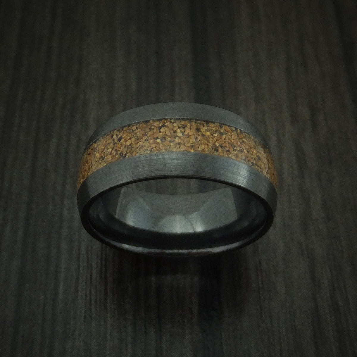 Solstice XVI - Black Zirconium and Tan Dinosaur Bone Men's Wedding Ring Fossil Band - view 2 - Nura Lab