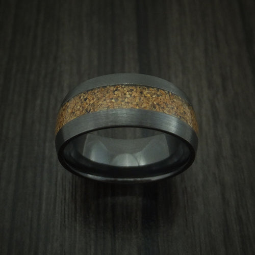 Solstice XVI - Black Zirconium and Tan Dinosaur Bone Men's Wedding Ring Fossil Band - view 2 - Nura Lab