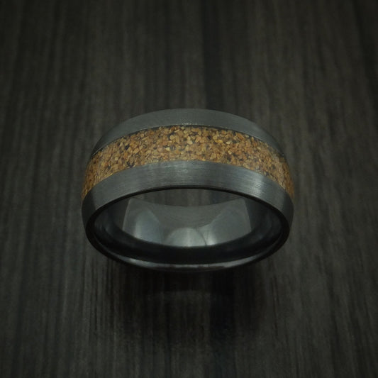 Solstice XVI - Black Zirconium and Tan Dinosaur Bone Men's Wedding Ring Fossil Band - view 2 - Nura Lab