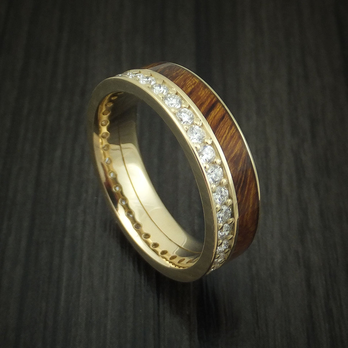 Noble XII - 14K Yellow Gold Eternity Diamond Band with Desert Ironwood Burl Inlay Wedding Ring - Nura Lab