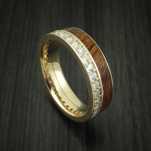 Noble XII - 14K Yellow Gold Eternity Diamond Band with Desert Ironwood Burl Inlay Wedding Ring - Nura Lab