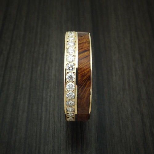 Noble XII - 14K Yellow Gold Eternity Diamond Band with Desert Ironwood Burl Inlay Wedding Ring - view 3 - Nura Lab