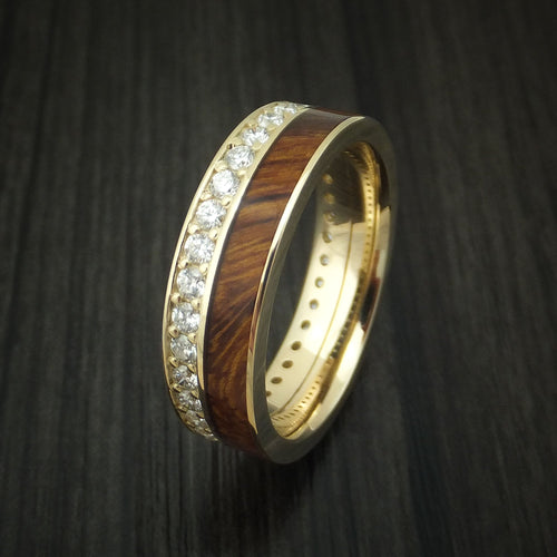 Noble XII - 14K Yellow Gold Eternity Diamond Band with Desert Ironwood Burl Inlay Wedding Ring - view 4 - Nura Lab