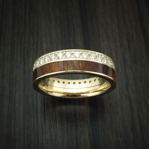 Noble XII - 14K Yellow Gold Eternity Diamond Band with Desert Ironwood Burl Inlay Wedding Ring - view 2 - Nura Lab