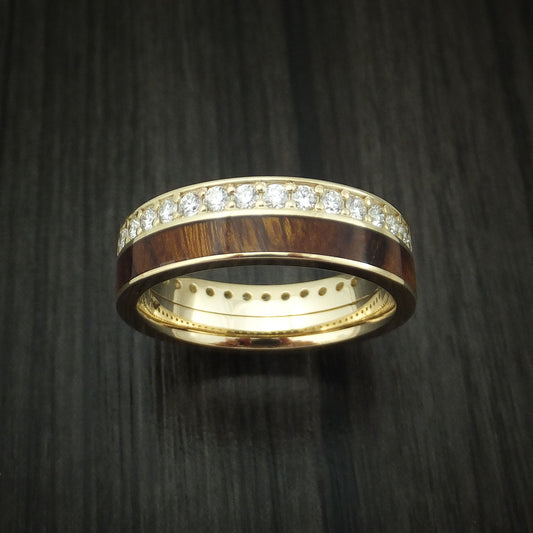 Noble XII - 14K Yellow Gold Eternity Diamond Band with Desert Ironwood Burl Inlay Wedding Ring - view 2 - Nura Lab