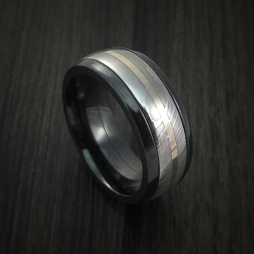 Regent X - Black Zirconium and Damascus Steel Band 14K White Gold Center Men's Wedding Ring - Nura Lab