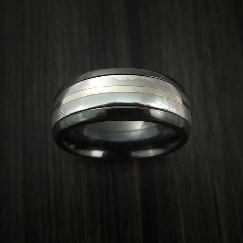 Regent X - Black Zirconium and Damascus Steel Band 14K White Gold Center Men's Wedding Ring - view 2 - Nura Lab