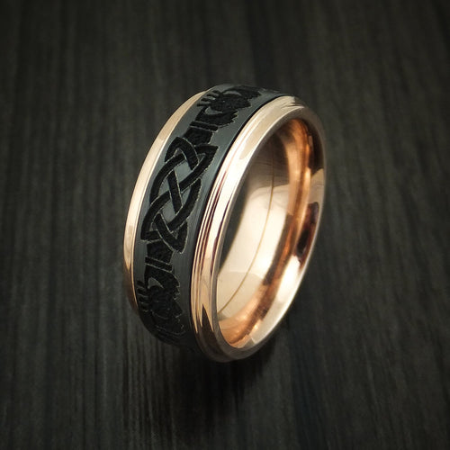 Obsidian XVIII - Rose Gold and Black Zirconium Celtic Claddagh Band Men's Wedding Ring - view 4 - Nura Lab