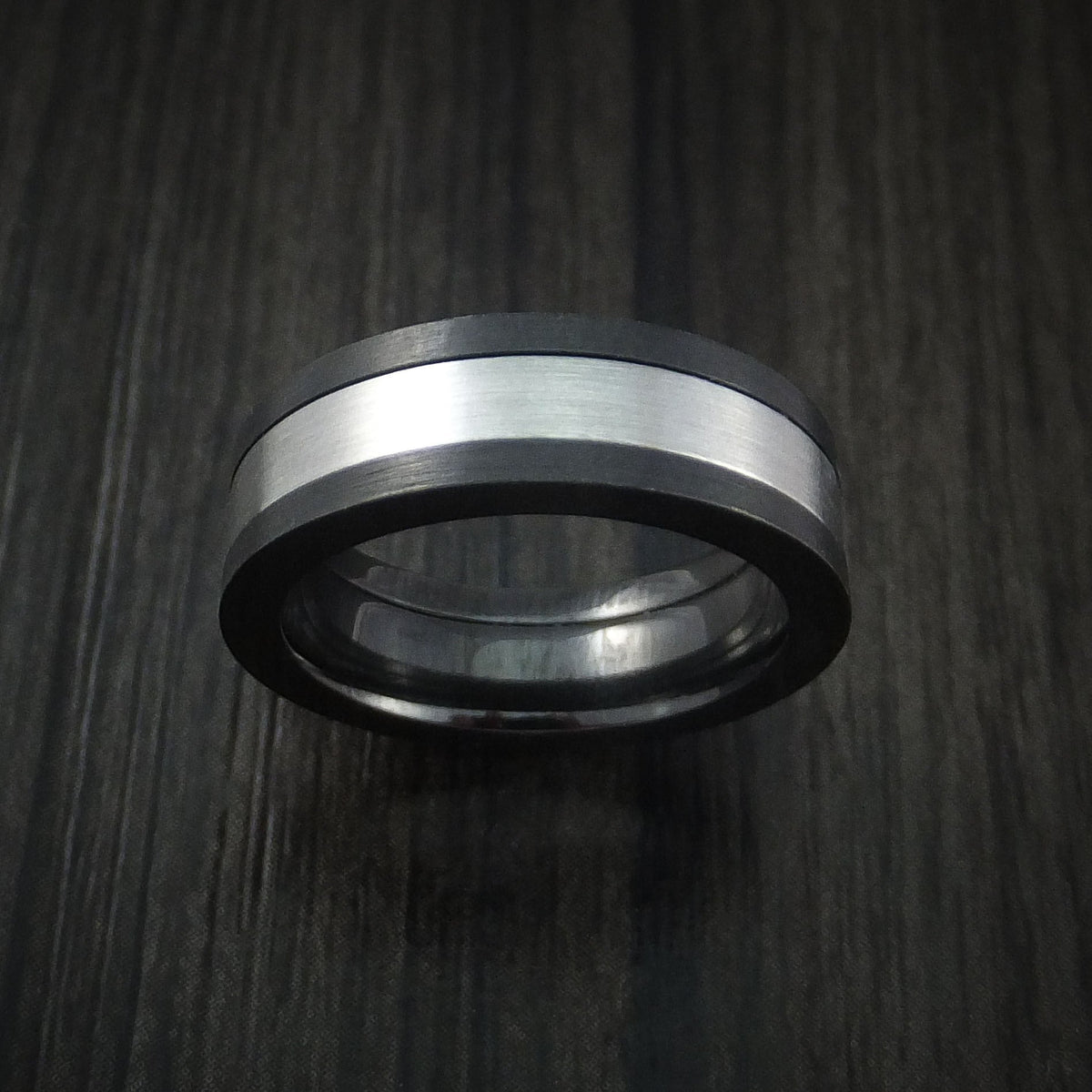 Dominion V - Black Titanium or Black Zirconium Custom Men's Wedding Ring with Cobalt Chrome Inlay - view 2 - Nura Lab