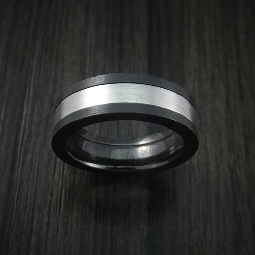 Dominion V - Black Titanium or Black Zirconium Custom Men's Wedding Ring with Cobalt Chrome Inlay - view 2 - Nura Lab