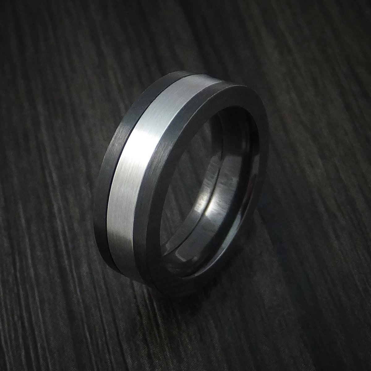 Dominion V - Black Titanium or Black Zirconium Custom Men's Wedding Ring with Cobalt Chrome Inlay - view 4 - Nura Lab