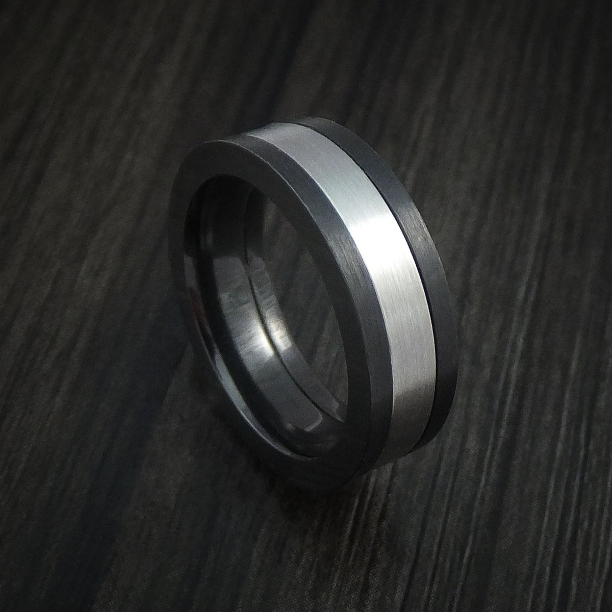 Dominion V - Black Titanium or Black Zirconium Custom Men's Wedding Ring with Cobalt Chrome Inlay - Nura Lab