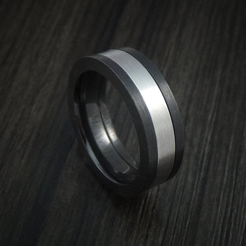 Dominion V - Black Titanium or Black Zirconium Custom Men's Wedding Ring with Cobalt Chrome Inlay - Nura Lab