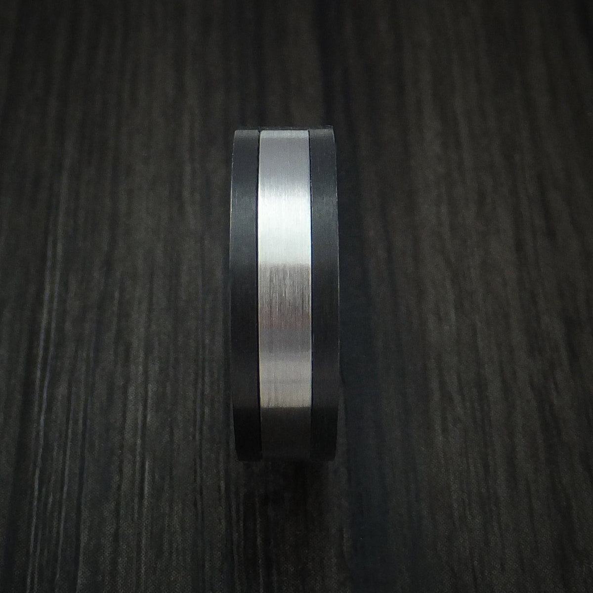 Dominion V - Black Titanium or Black Zirconium Custom Men's Wedding Ring with Cobalt Chrome Inlay - view 3 - Nura Lab