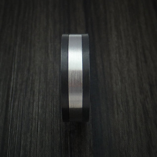 Dominion V - Black Titanium or Black Zirconium Custom Men's Wedding Ring with Cobalt Chrome Inlay - view 3 - Nura Lab