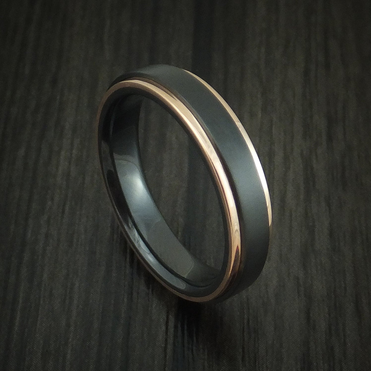 Dynasty XVII - Black Zirconium Men's Wedding Ring with 14K Rose Gold Edges Band - Nura Lab
