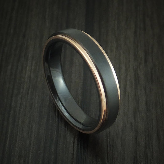 Dynasty XVII - Black Zirconium Men's Wedding Ring with 14K Rose Gold Edges Band - Nura Lab