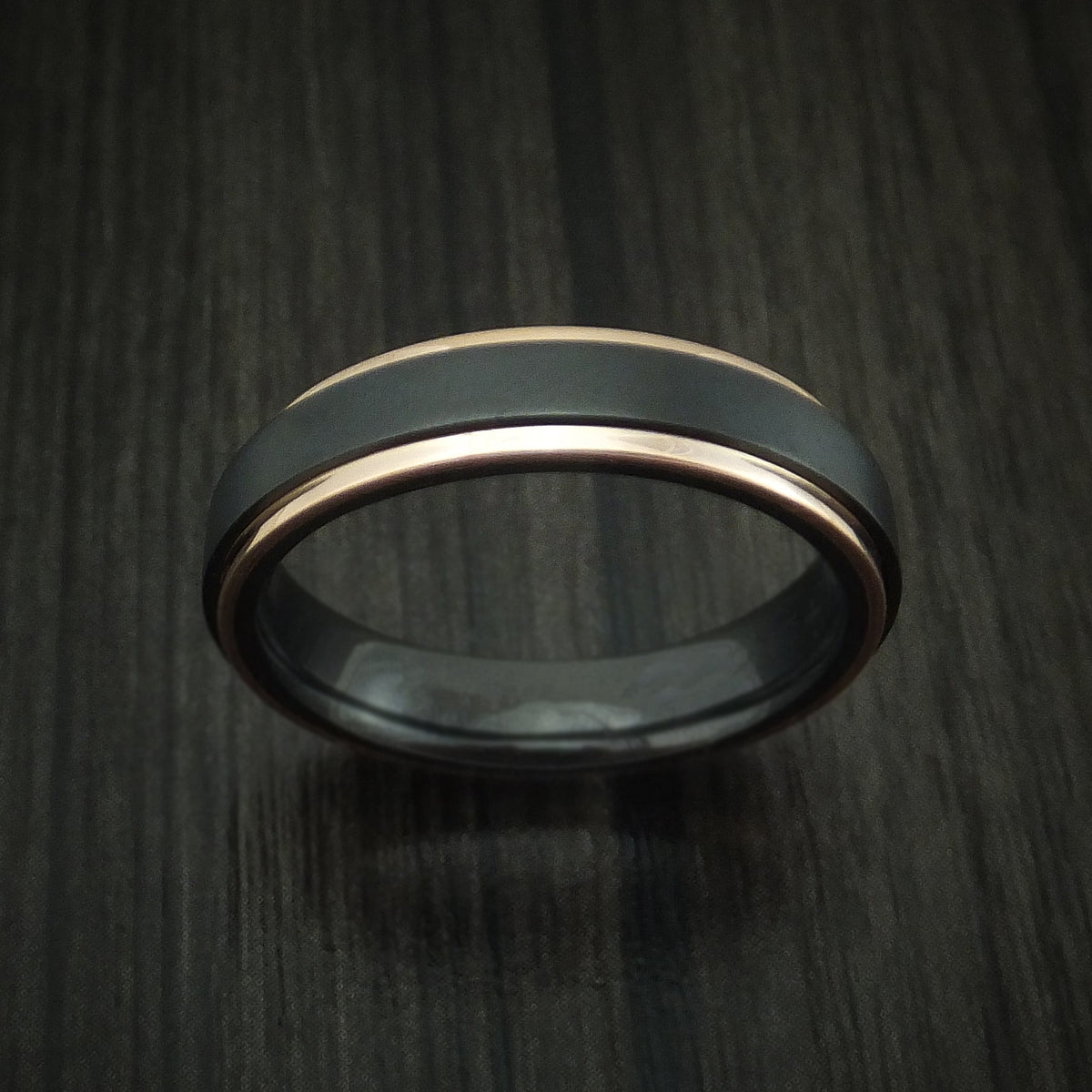 Dynasty XVII - Black Zirconium Men's Wedding Ring with 14K Rose Gold Edges Band - view 2 - Nura Lab
