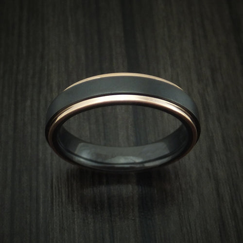 Dynasty XVII - Black Zirconium Men's Wedding Ring with 14K Rose Gold Edges Band - view 2 - Nura Lab