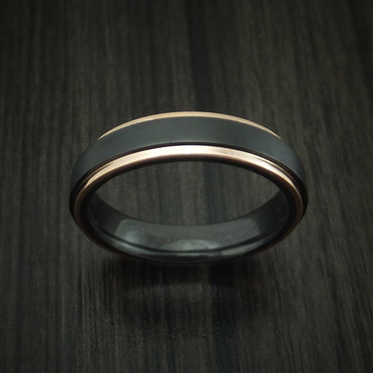 Dynasty XVII - Black Zirconium Men's Wedding Ring with 14K Rose Gold Edges Band - view 2 - Nura Lab
