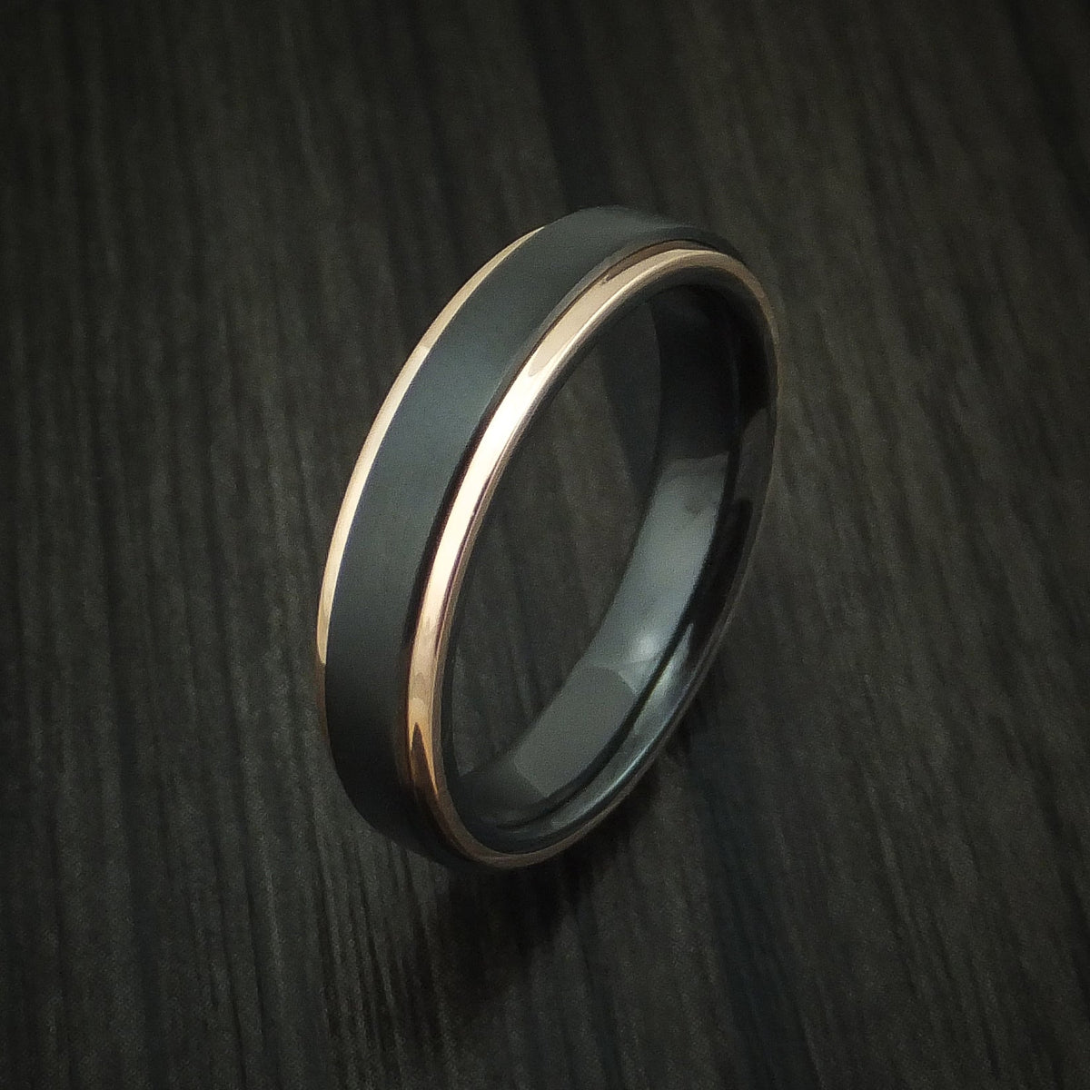 Dynasty XVII - Black Zirconium Men's Wedding Ring with 14K Rose Gold Edges Band - view 4 - Nura Lab
