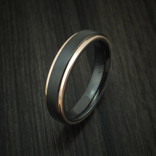 Dynasty XVII - Black Zirconium Men's Wedding Ring with 14K Rose Gold Edges Band - view 4 - Nura Lab