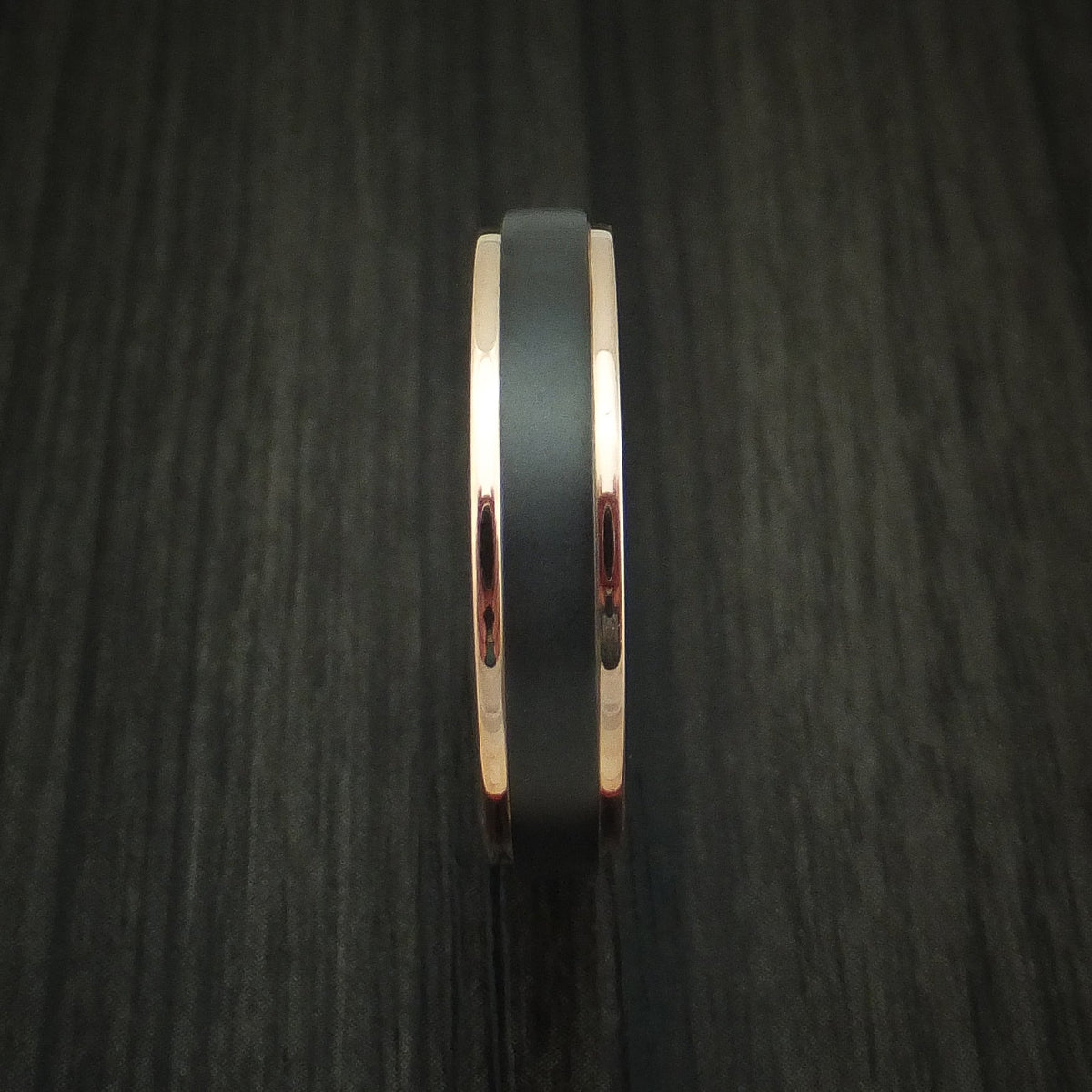 Dynasty XVII - Black Zirconium Men's Wedding Ring with 14K Rose Gold Edges Band - view 3 - Nura Lab