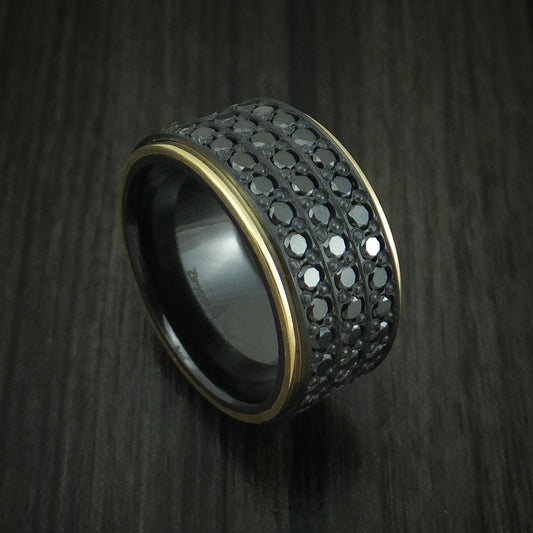 Vanguard XVIII - Black Zirconium Men's Wedding Ring with 18K Yellow Gold and 44 Beautiful Black Diamonds Band - Nura Lab