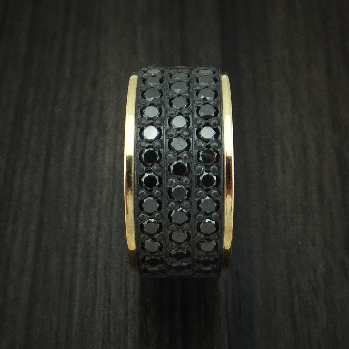 Vanguard XVIII - Black Zirconium Men's Wedding Ring with 18K Yellow Gold and 44 Beautiful Black Diamonds Band - view 3 - Nura Lab