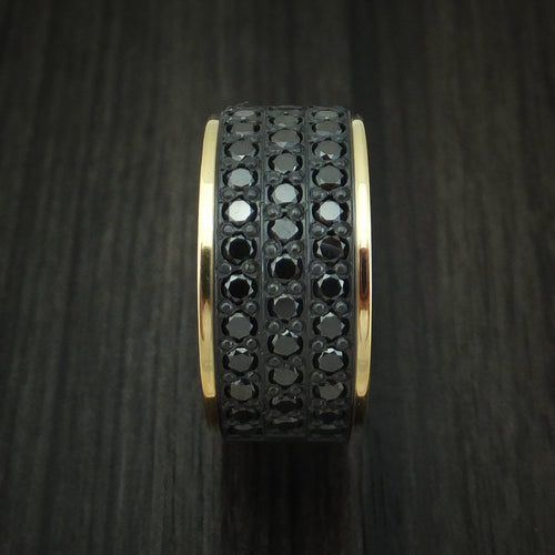 Vanguard XVIII - Black Zirconium Men's Wedding Ring with 18K Yellow Gold and 44 Beautiful Black Diamonds Band - view 3 - Nura Lab